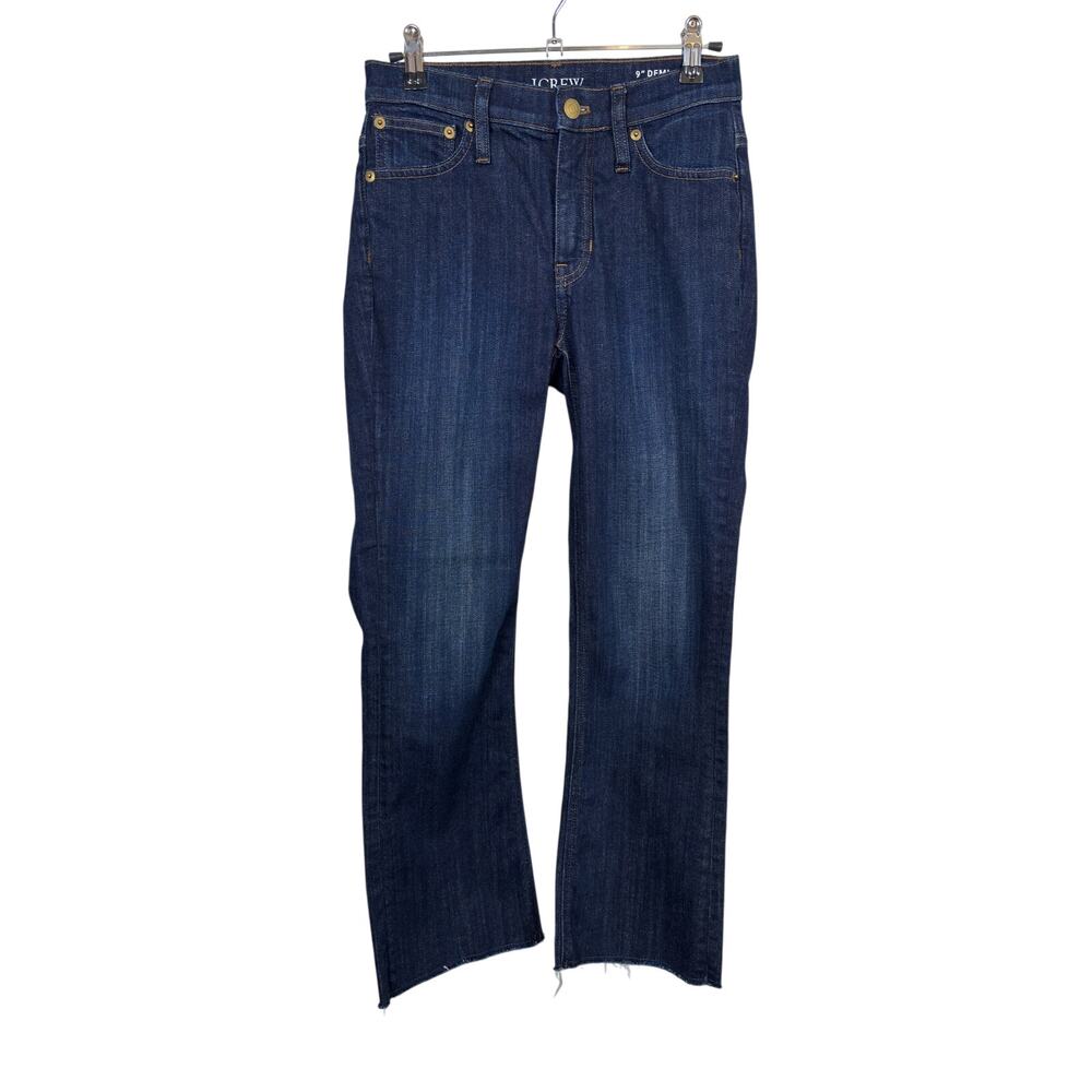J. Crew 9" Demi-Boot Crop Jeans Womens 24 Blue Dark Wash Raw Hem Bootcut